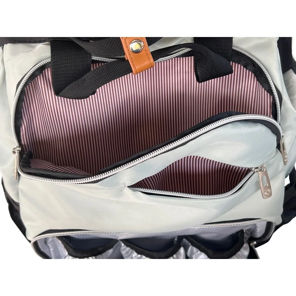 Hap Tim Diaper Bag Backpack Two Tone Gray/Seafoam Insulated Pockets Travel Bag
